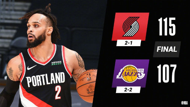 <a href=/lanqiuzhongguo/blazers/ target=_blank class=infotextkey>开拓者</a>115-107战胜<a href=/lanqiuzhongguo/lakers/ target=_blank class=infotextkey>湖人</a>