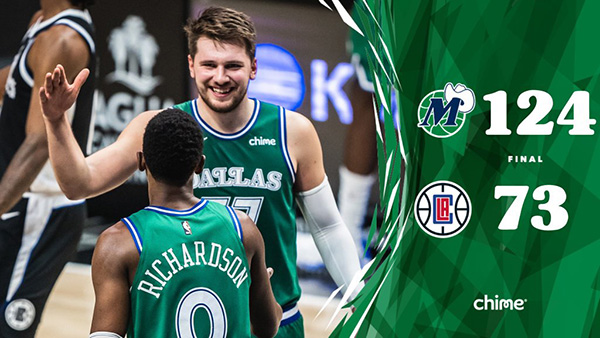 <a href=/lanqiuzhongguo/mavericks/ target=_blank class=infotextkey>独行侠</a>124-73大胜<a href=/lanqiuzhongguo/clippers/ target=_blank class=infotextkey>快船</a>队