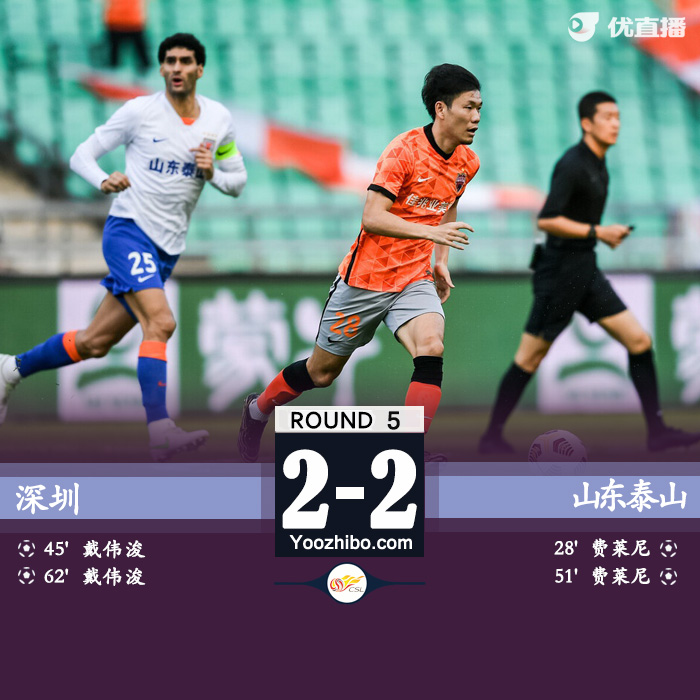 深圳2-2山东泰山 费莱尼双响戴伟浚梅开二度
